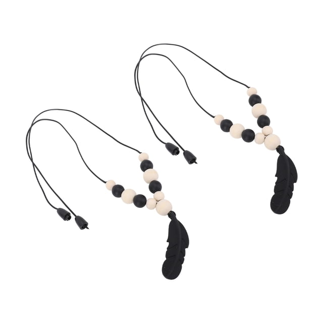 Collar Para Masticar Sensorial, Colgante De Pluma, Joyería Masticable De Silicona Para Niños Con Ansiedad O TDAH, 2 Collares De Madera De Haya Y Silicona