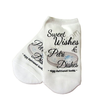 

TTC IVF Socks Sweet Dreams and Petri Dishes No Show women s large Socks for IVF Egg Retrieval Day or Fertilization Day