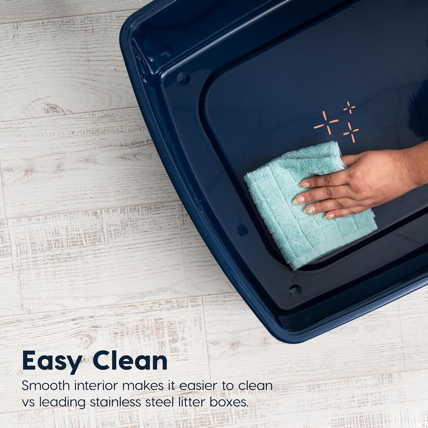 Miemie XX-Large Side Entry Cat Litter Box, Open Top Extra Large Litter Box for Big Cats and Multi-Cat Households, High Sided Scatter Shield, Easy to Clean, 30" L x 20" W x 14" H, Navy