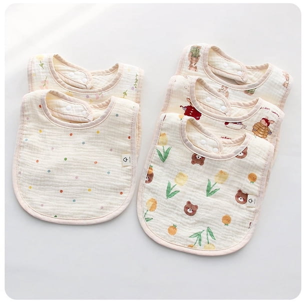 Babero en forma de U de gasa de algodón de seis capas, toalla para la saliva de los niños, babero para comer para bebés, toalla de leche antiescupir para bebés, babero con hebilla en la espalda