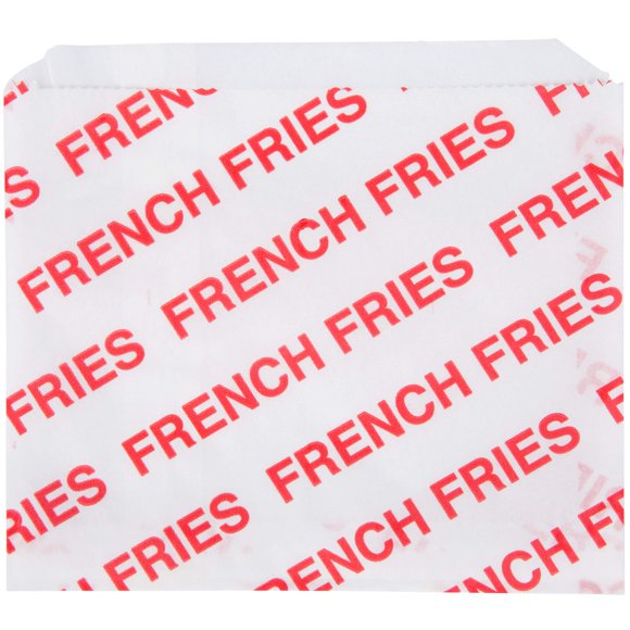 A1 Bakery Supplies Large Printed French Fry Bags 100 Pack 5 1/2" x 4 1/2" Waxed Paper Fold Top Red Disposable Rectangular Microwave Safe Steamer Safe Food Storage Bags