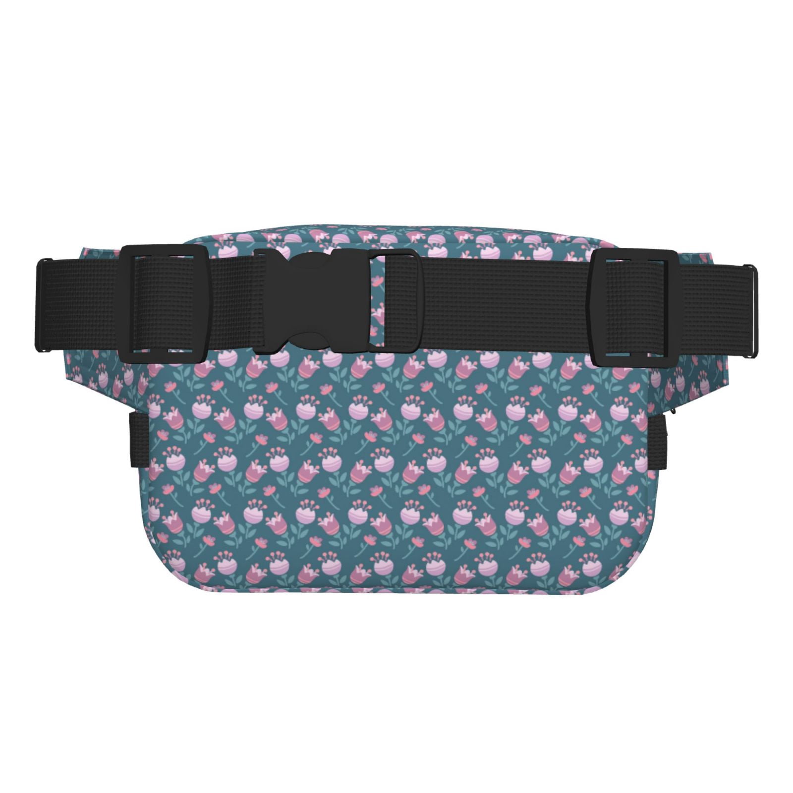 Picia Tulips Flowers Print Square Double-Layer Waist Bag Mini Adjustable Waist Belt Bag Exercise Running Travel Hiking