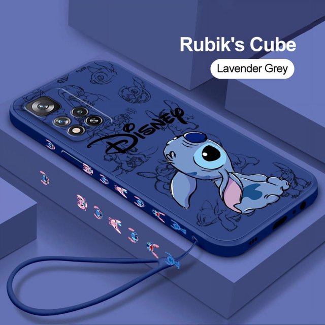 Anime Cute Stitch Boy For Xiaomi Redmi Note 12 12S 12R 11 11T 11S 10 10S 9 8 8T Pro Plus 5G Liquid Left Rope Cover Capa Fundas A59Tble02 Redmi Note11ProPlus
