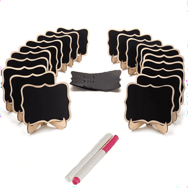 Mini Chalkboard Signs, 20 Pack Table Signs with Easel Stand and 10 Extra Stickers for Table Display
