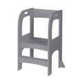 thumbnail image 6 of iRerts Step Stools for Kids, Wooden Toddler Step Stool with 2 Steps and Anti-slip Feet, Toddler Child Standing Tower for Bathroom Kitchen Counter Learning for Toddlers 18 Months and Older, Gray, 6 of 9