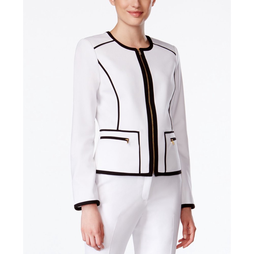 Calvin Klein NEW White Black Womens Size 6 Framed FullZip Jacket