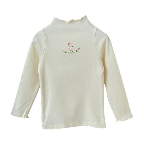 Zwiiyzr Kids Girl Thermal Shirt Long Sleeve Undershirt 1-12 Years Cute Rabbit Printed Half High Collar Bottom T-Shirt Pullover Top Beige