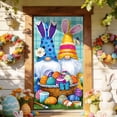 thumbnail image 1 of Corona decorativa de gnomo para puerta de entrada de Pascua, adorno colgante, cubierta para puerta, conejo gris y fondo floral para puerta de jardín, 35 x 71 pulgadas, decoración de bienvenida navide, 1 of 8