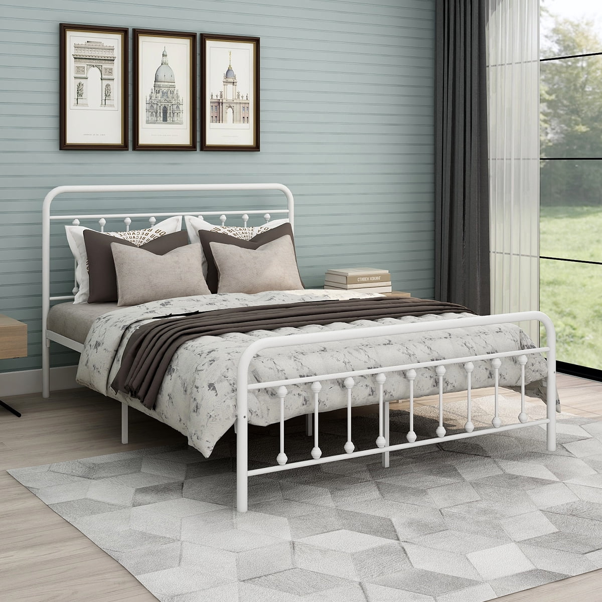 Heavy Duty Metal  Queen Bed Frame White, Noise-Free Platform Bed Frame, No Box Spring Needed, Easy Assembly with Underbed Storage
