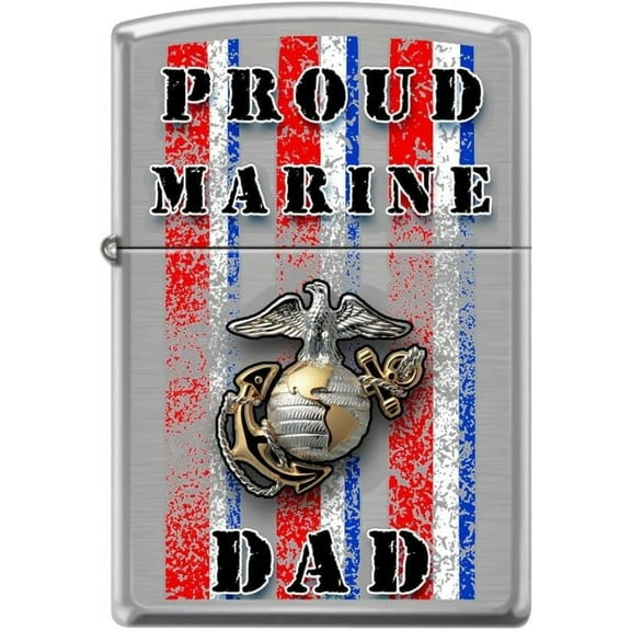 Zippo Lighter- Marine Corps USMC Proud Dad Brushed Chrome Lighter #Z5131
