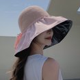 thumbnail image 5 of SWSMCLT Women's Beach Foldable 100 Cotton Sun Hat Wide Brim Floppy Hat Roll up Cap Pink One Size, 5 of 5