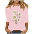 thumbnail image 2 of Fznquz Floral Womens T Shirts Pink 3/4 Sleeve Crew Neck Tees Soft Spring Summer Casual Women's Fashion S, 2 of 4