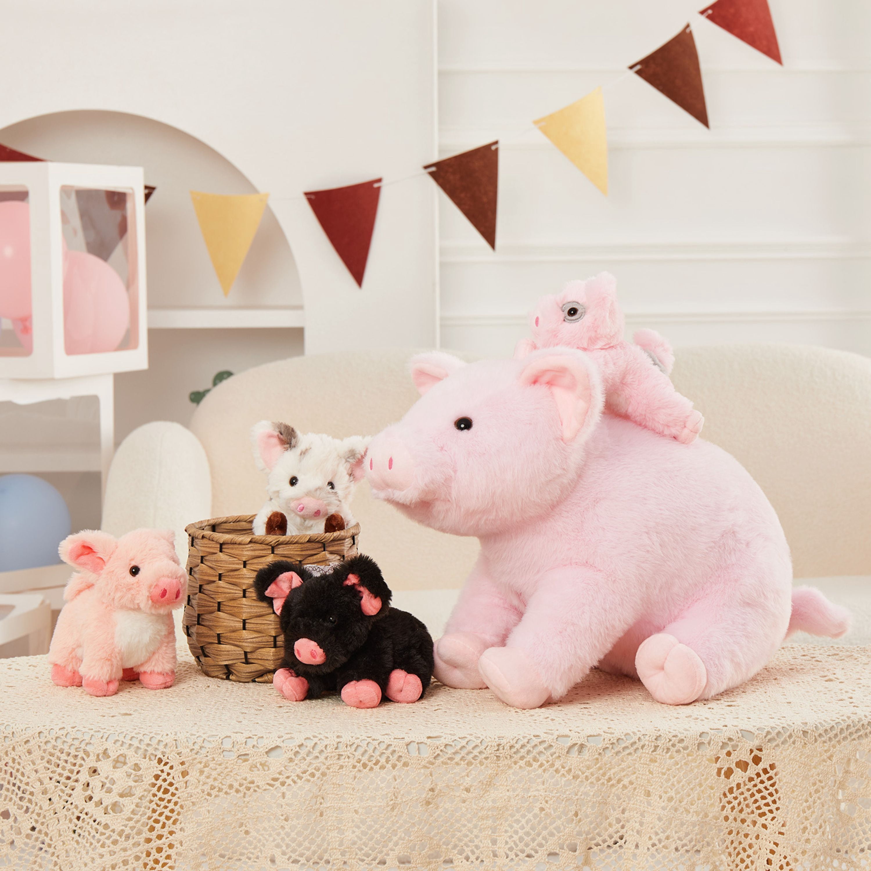 Tezituor 5Pcs Pig Stuffed Animal 15.7'' Giant Pig Plush with 4 Baby Pigs Plush Toy
