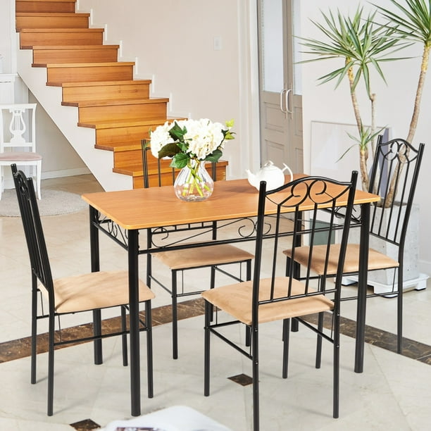 Juego de Mesa de Cocina Costway con 4 Sillas Estructura de Metal Natural y Negro
