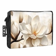 Retro Magnolia Outdoor TV Cover 60 to 65 inch Weatherproof Waterproof, White Floral TV Enclosures with Remote Control Pocket Flat Screen Protector for Outside