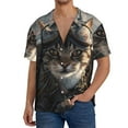 thumbnail image 3 of Fotbe Pilot Cat In Vintage Plane print Short Sleeve Button Down Shirts for Men Casual Summer Beach Wrinkle Free Shirt-Small, 3 of 7