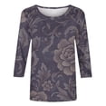 thumbnail image 5 of YFNNUP Plus Size 3/4 Sleeve Shirt for Womens Print Crew Neck Tops Casual Loose Fit T Shirts Breathable Vacation Blouse Blue XXL, 5 of 6