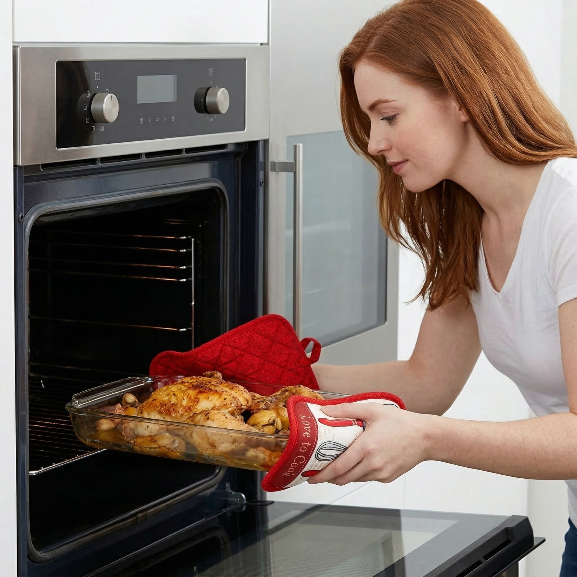Unique Bargains 2 Pcs Pot Holders, Heat Resistant Trivets for Baking Red 6.5"x7.9"