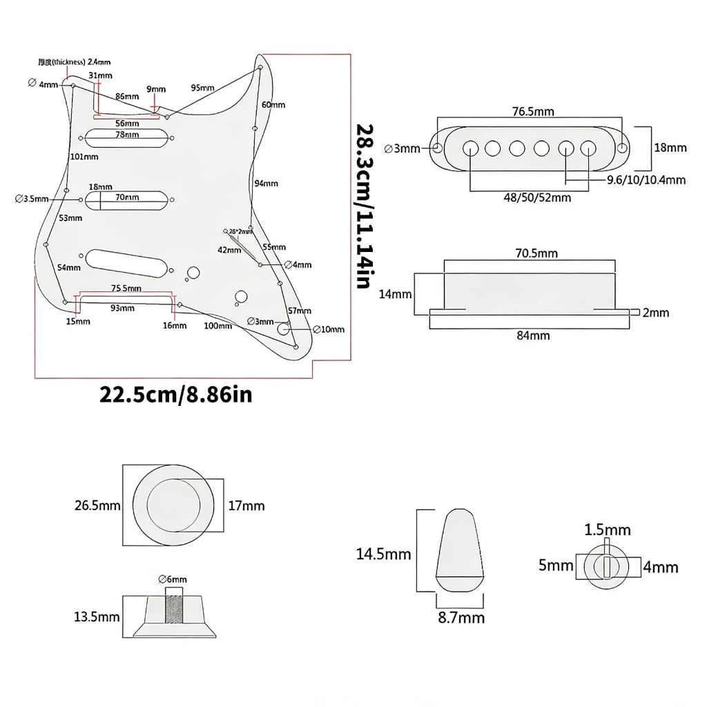 11 Holes Guitar Pickups Anti-Scratch Plate Protective Prewired Loaded Pickguard Set Electric Guitar Replacement Parts