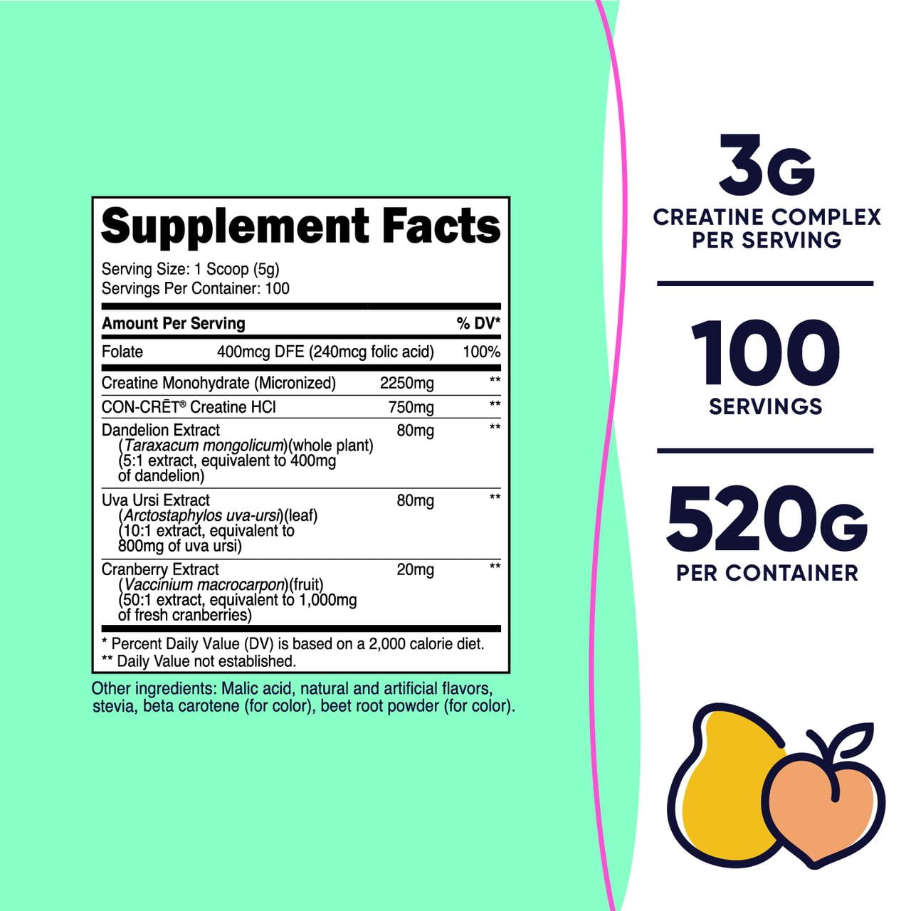 Nutricost Creatine Monohydrate Powder for Women Peach Mango, 100 Servings, Supplement