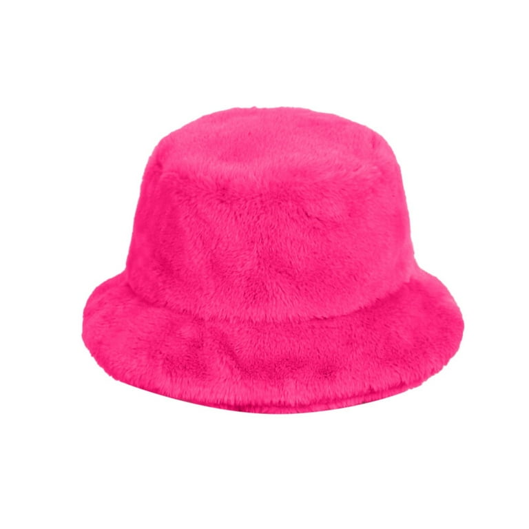 FJGFUKHO Fuzzy Bucket Hat for Women Faux Superficial Knowledge Bucket Hat  Fluffy Warm Soft Winter Fisherman Cap Furry Sun Hat, , , Hot Pink