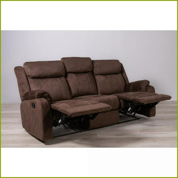 Modern Microfiber Living Room Sofa with Drop-Down Table & Pull-Out Drawer | Brown | Metal | Fabric