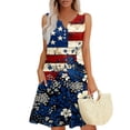 thumbnail image 2 of Women's 4th of July Dress Independence Day Sleeveless A Line Sundress Flora Fashionable V Neck Dresses, 2 of 6
