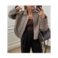 thumbnail image 6 of Womens Cropped Wool Jacket Warm Winter Fleece Bombers Jacket Zip Up Short Pea Coats with Pockets Khaki M, 6 of 9