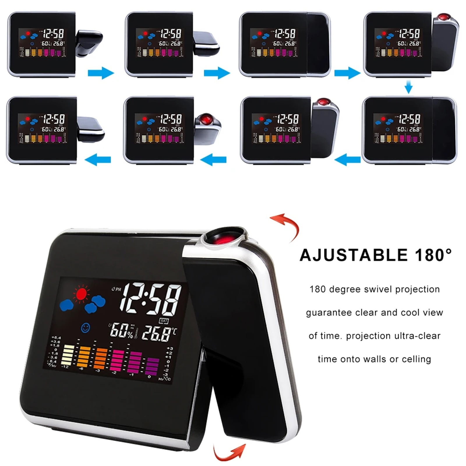 Digital Projection Alarm Clock Weather Station with Temperature Thermometer Humidity Hygrometer/Bedside Wake Up Projector Clock ,Excellent Visual Experience
