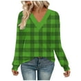thumbnail image 3 of Ltctricy Women's Long Sleeve T Shirts V Neck Plaid Plus Size Tunic Tops Soft Casual Tees Loose Trendy Blouses(Green,Small), 3 of 7
