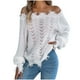 thumbnail image 2 of Suéter de cuello redondo para mujer, informal, holgado, de gran tamaño, con mangas largas, con hombros descubiertos, suéter, abrigo, camisa de poliéster para mujer, 2 of 9