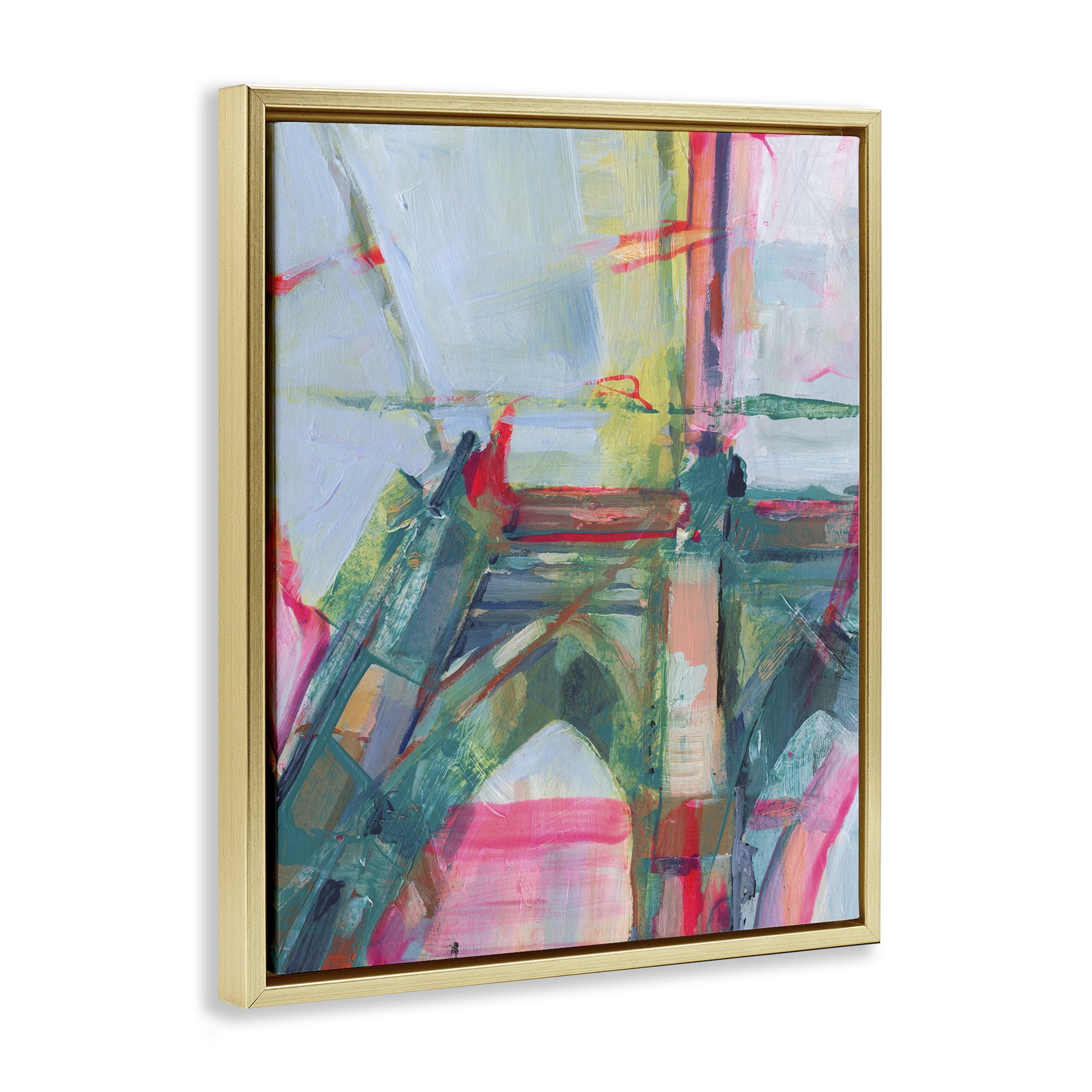 Stupell Industries Looming Bridge Arches Buildings & Architecture Painting Gold Floater Framed Canvas Art Print Wall Art, 25 x 31