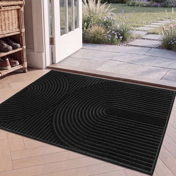 MeyJey Abstract Geometric Pattern Non Slip Doormat, 24" x 36" Indoor Outdoor Floor Mat for Home Entryway, Black
