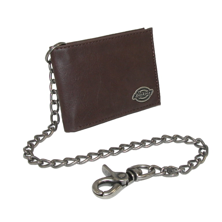 Dickies, Men's Wallet, Black Leather Bifold with Metallic Chain