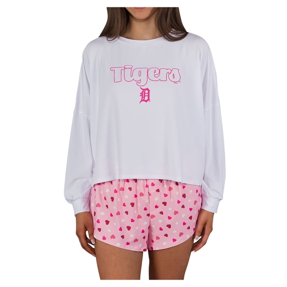 Women's Concepts Sport Pink Detroit Tigers Lyric Knit Long Sleeve Top & Short Set