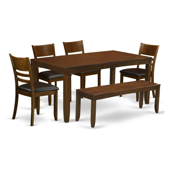 East West Furniture Dining Set-Table Table With Leaf And Dining Chairs-Finish:Espresso,Number of Items:6,Shape:Rectangular,Style:Wood Seat