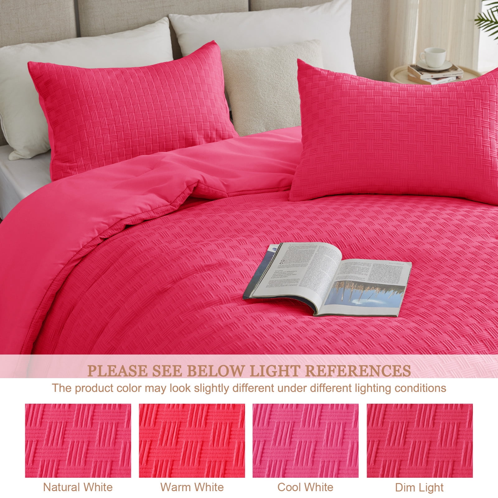 Whale Flotilla 2-Piece Jacquard Braid Ultra Soft Twin Comforter Set, Luxury Reversible Microfiber Comforters Twin Size Bedding Set with Pillowcase, Lightweight Duvet for All Seasons, Hot Pink