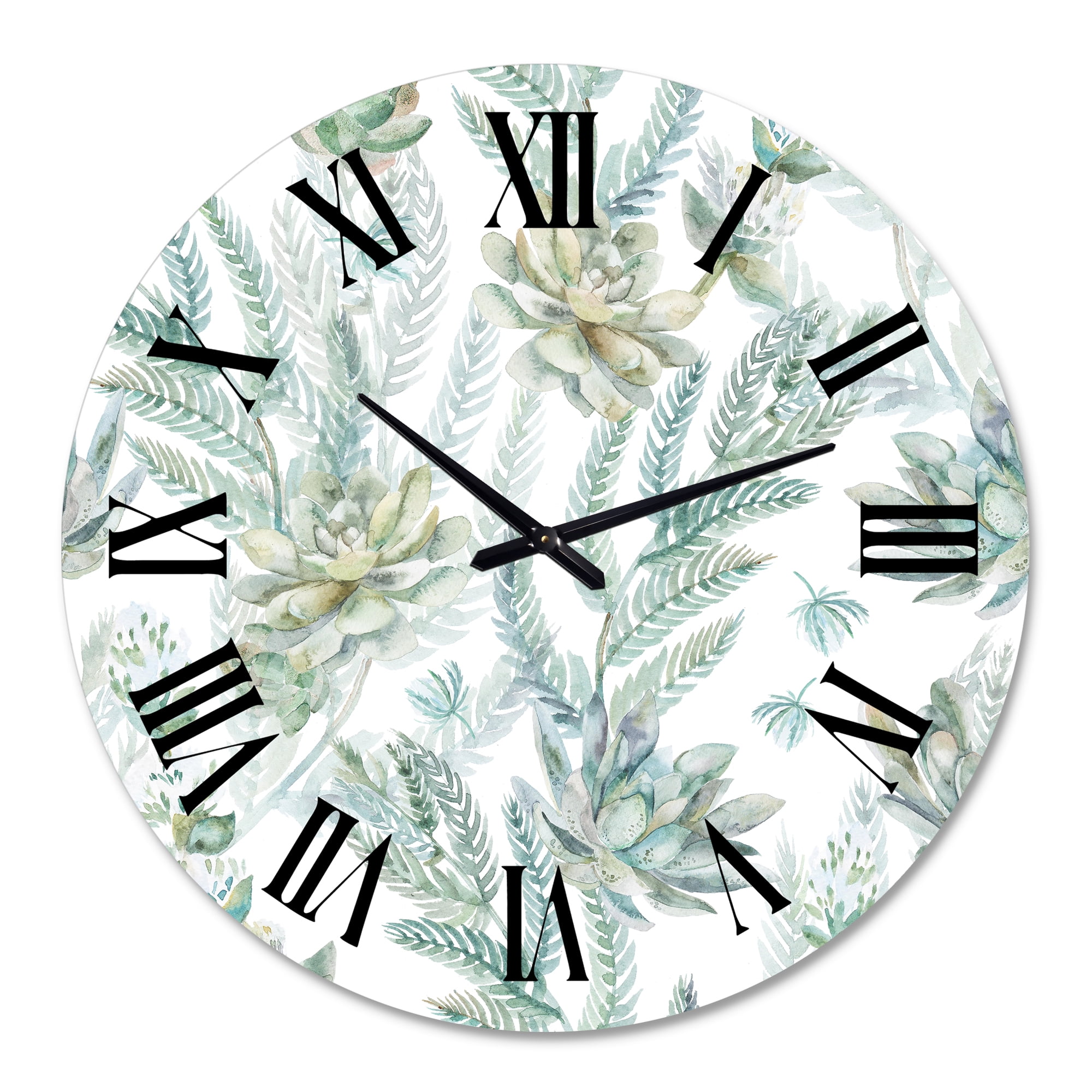 Designart 'Floral Seamless Pattern Succulents Ferns Thorns' Farmhouse Wall Clock