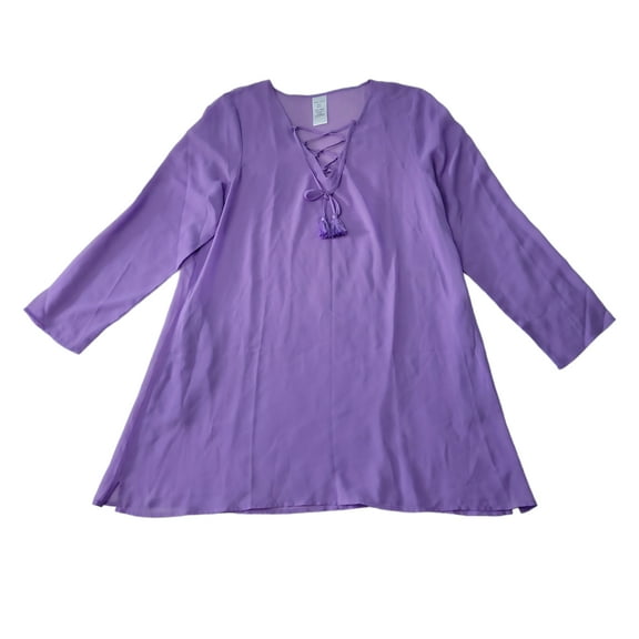 Anne Cole Ladies V-Neck Lace Up Side Pockets Machine Washable Swim Cover-Up (Pantone Purple, M/L)