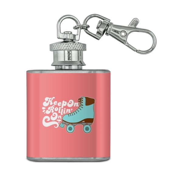 Roller Skates Derby Keep On Rolling Skating Stainless Steel 1oz Mini Flask Key Chain