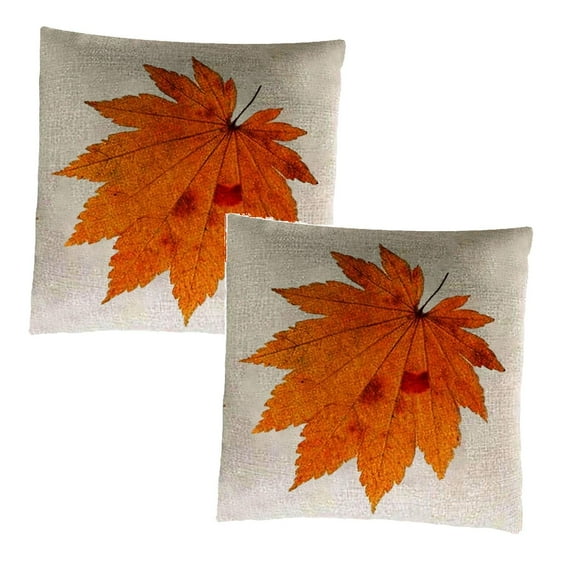 Fall Pillow Covers 18x18 Set of 2 - Autumn Maple Leaves Print Thanksgiving Harvest Throw Pillow Cases for Couch, Sofa, Farmhouse & Outdoor Seasonal Decor