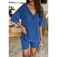 thumbnail image 2 of V Neck Lounge Shirt and Shorts Coordinates, Blue, Large, 2 of 5