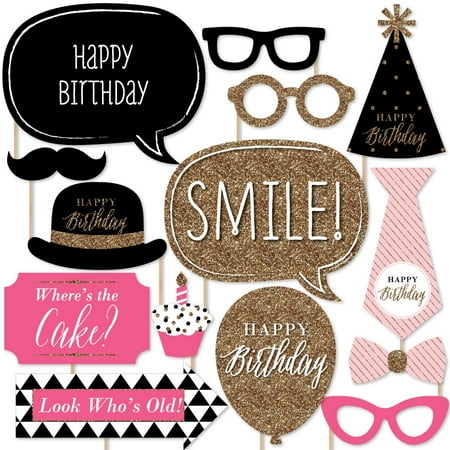 - Chic Happy Birthday - Birthday Photo Booth Props Kit -20 Count