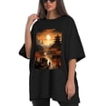 thumbnail image 4 of Plus Size Shirt for Women Black Tops for Women Short Sleeves Shirt for Women Village T Shirt Crewneck Shirt for Women XL, 4 of 5