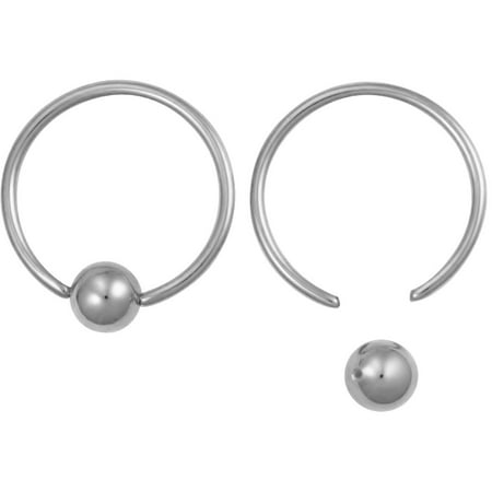 0.375 Inch Captive Ring - Pair of 2 Rings: 18g 1/2 Inch Surgical Steel Captive Bead Hoop CBR Rings, 4 mm Balls