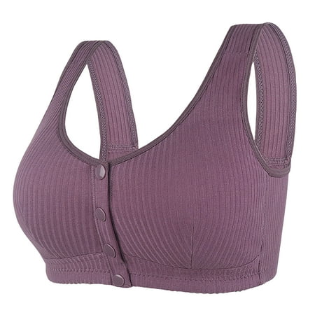 Bigersell Sports Bras Front Snap Closure V-Neck Wire-Free Bra Support Women Lace Bra and Panty Set T-Shirt Bra Style R-27 Basic Bra Strap Nylon Balconette Bra Everyday Bras Underwear Purple XL