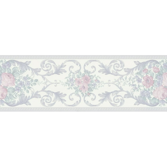 Brewster 974B05644 Vintage Legacy III Scroll Floral Wall Border, 7.375-Inch by 180-Inch, White