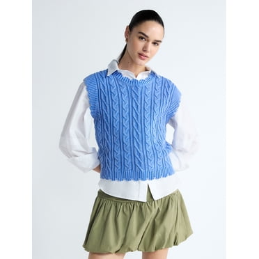 Free Assembly Women's Scalloped Cable Knit Cotton Vest, Sizes XS-XXL