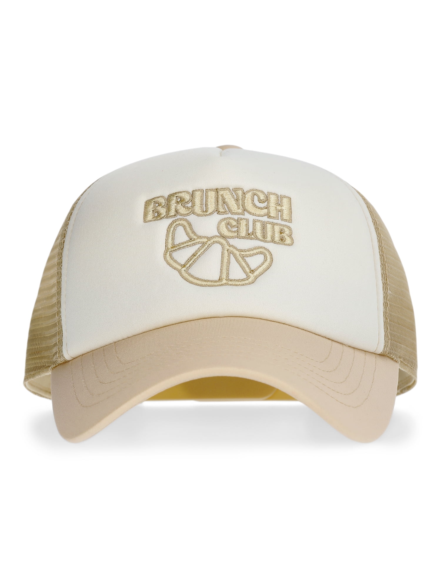 No Boundaries Embroidered Graphic Trucker Hat, Women's, Cream