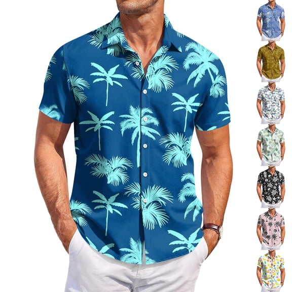 HAJWOH Hawaiian Shirt for Men Casual Button Down Short Sleeve Summer Beach Shirts Loose Fit Floral Print Tropical Tops